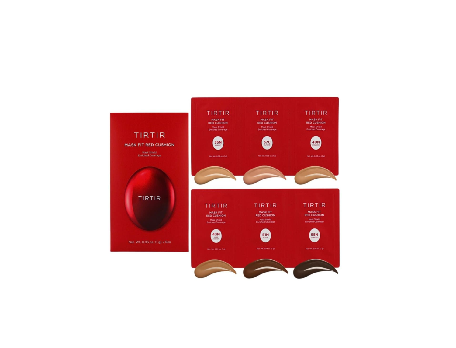 Tirtir Mask Fit Red Cushion 6 Shade Trial Kit (35N,37C,40N,43N,51N,55N)